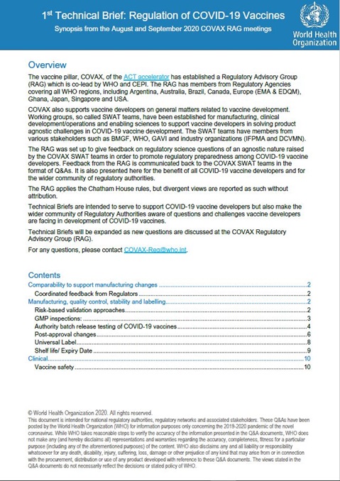 Technical Brief: Regulation of COVID-19 Vaccines - June 2021