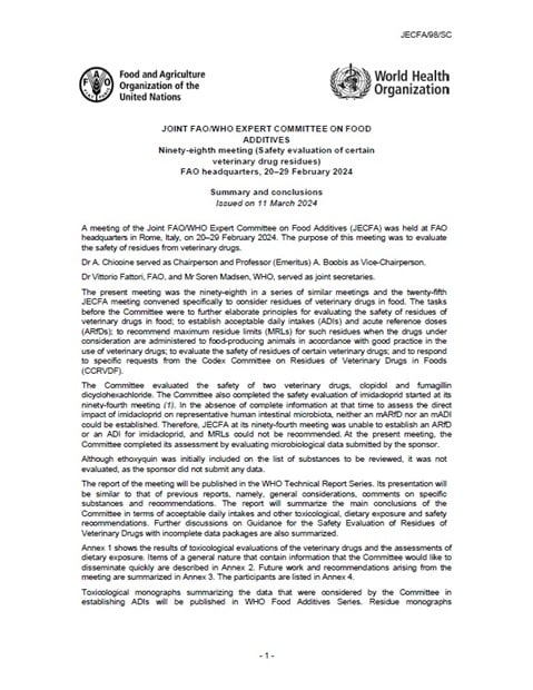 Ninety-eighth meeting - Joint FAO/WHO Expert Committee on Food Additives (JECFA)