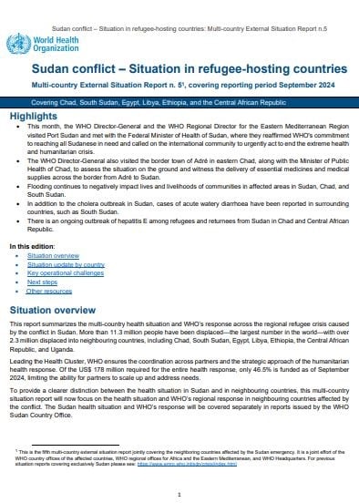 Sudan conflict – Situation in refugee-hosting countries, Multi-country External Situation Report #5, covering the reporting period September 2024